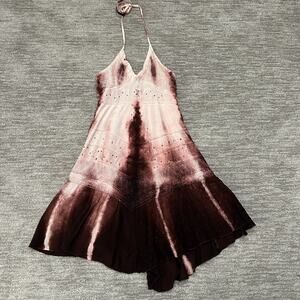 Vintage Dress Womens S Purple Maroon Tie Dye Festival Boho Fairy Halter Y2K 90s
